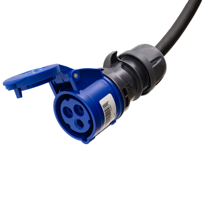 Adapterkabel type 2 (laadstationzijde) naar 16A 3-polige blauwe CEE contactdoos