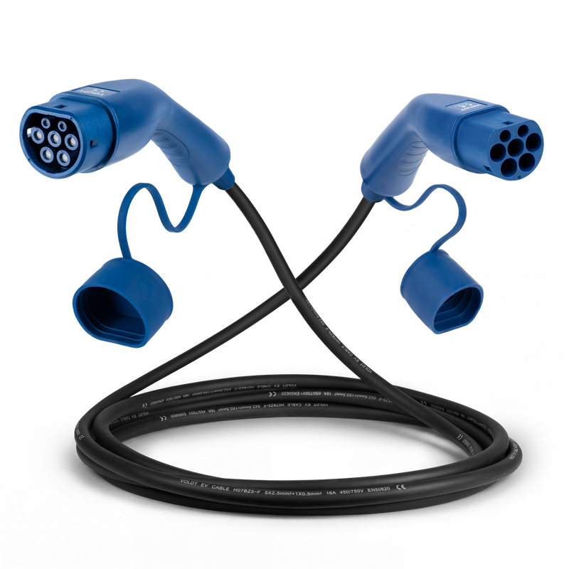 Voldt® Type 2 to Type 2 EV charging cable 16A single phase with coiled black lead