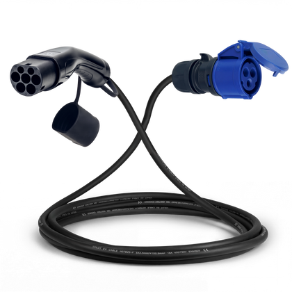 Adapterkabel type 2 (laadstationzijde) naar 16A 3-polige blauwe CEE contactdoos
