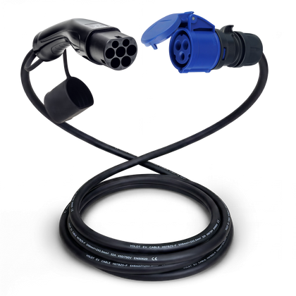 Adapterkabel type 2 (laadstationzijde) naar 3-polige 32A blauwe CEE contactdoos